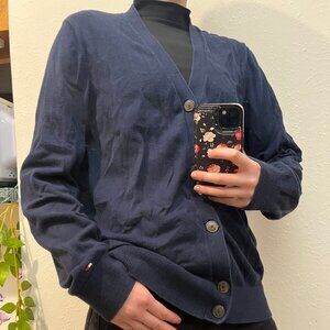 Tommy Hilfiger - Navy Long Sleeve Cardigan 100% Cotton - Men's Medium